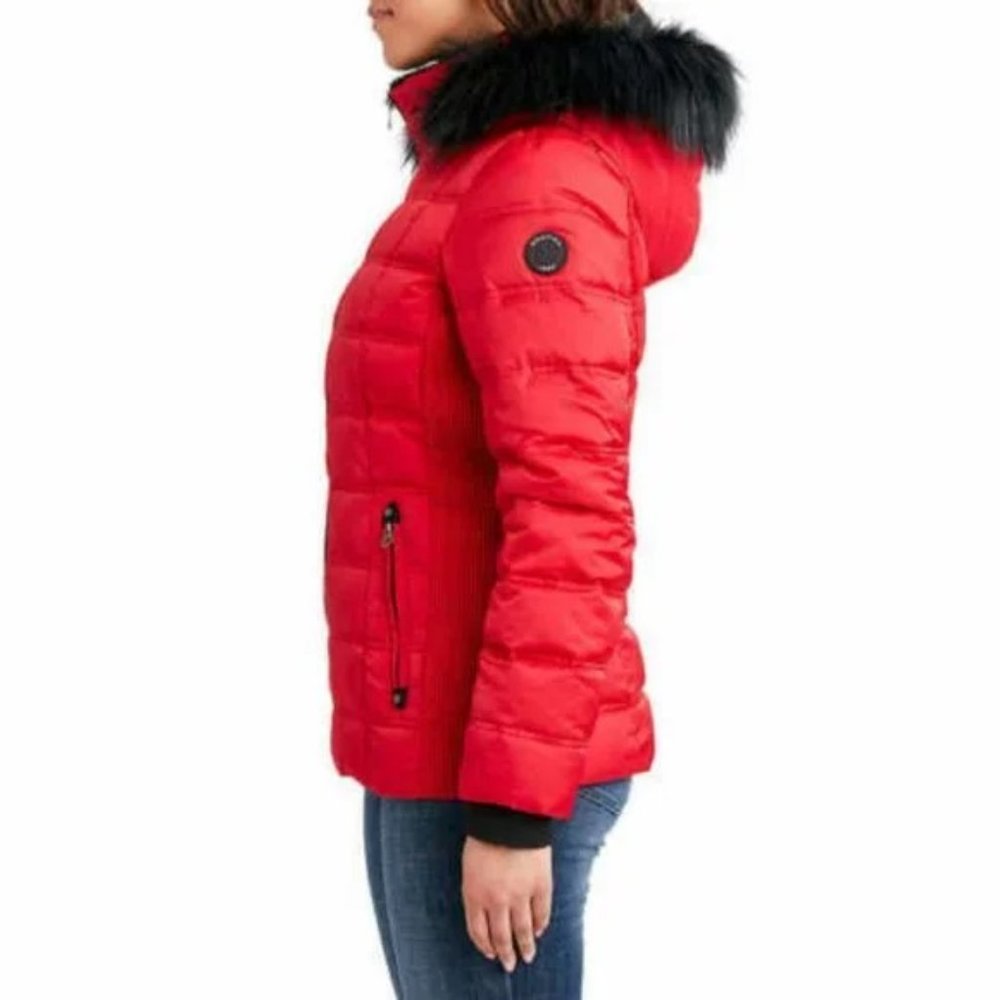 NAUTICA Women Fur Trim Hooded Puffer Winter Coat Jacket - - Red NO TAG - Picture 4 of 9